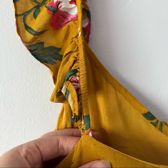 NWT MINKPINK Mustard Yellow Floral Ruffled Tiered Mini Dress - Picture 7 of 14